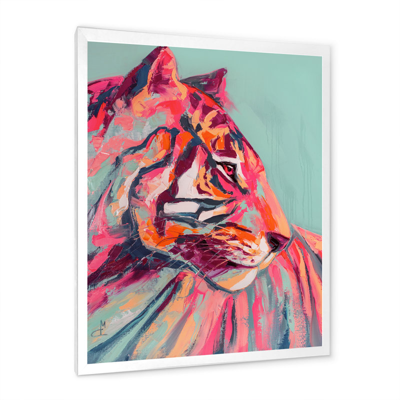 Œil de tigre rose, coup de peinture - peinture, H 20 po x l 12 po, Impression encadrée, Blanc