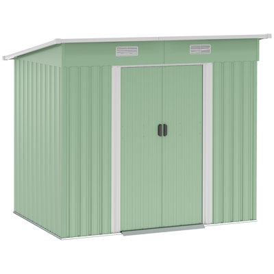 Outsunny 7 x 4ft Outdoor Storage Shed with Foundation Kit, Lean to Metal Garden Shed for Log, Rubbish Bin, Tool, Lawnmower, Bike, Patio and Lawn Use, Green