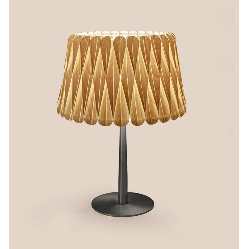 Lola Table Lamp, Natural Beech, Matte Black, 20.9" H x 15.4" W x 15.4" D