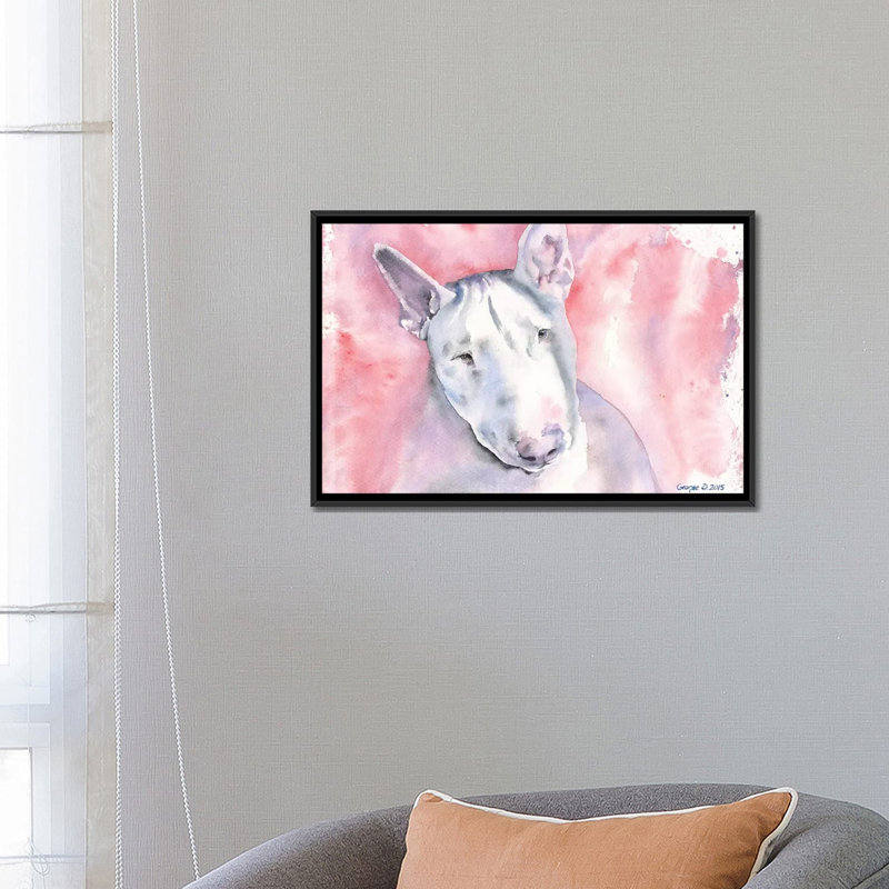 «Bull Terrier», reproduction sur toile, H 18 po x l 26 po x P 1,5 po, Toile avec cadre noir, Pas de tapis