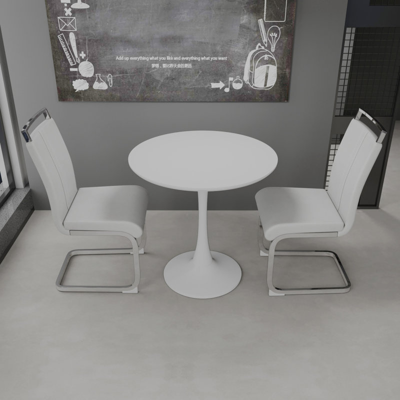Ensemble de table de salle à manger 3 pièces, une table de salle à manger et une chaise rembourrée avec pieds en métal, Blanc