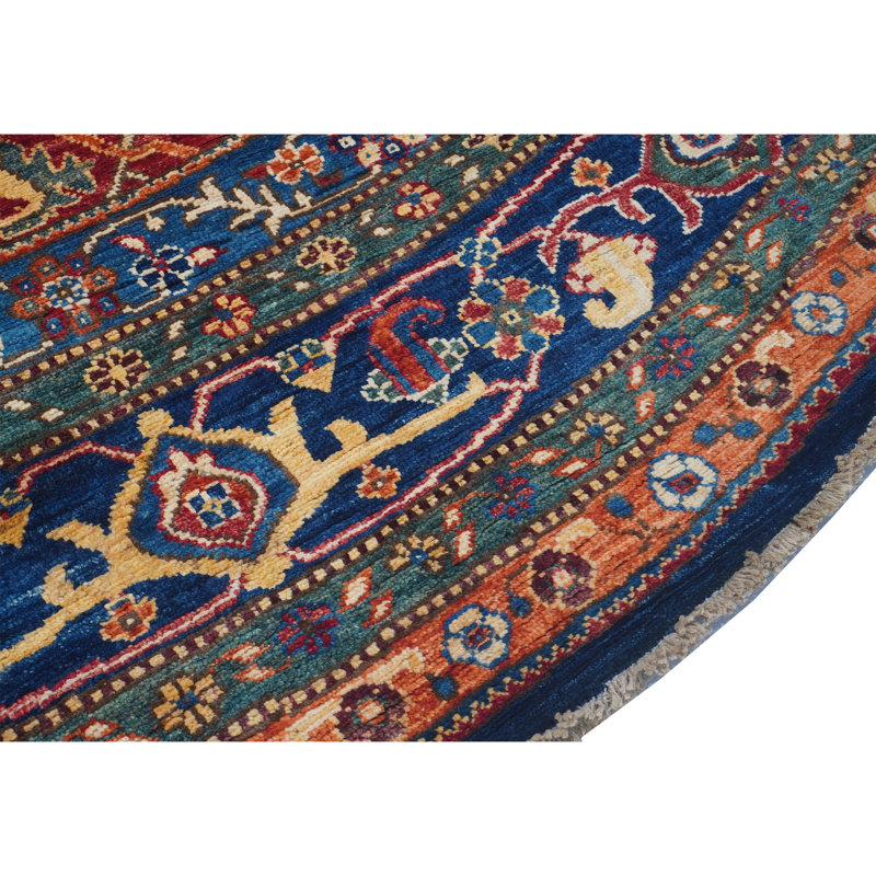 Hand Knotted Wool Oriental Area Rug in Red/Blue