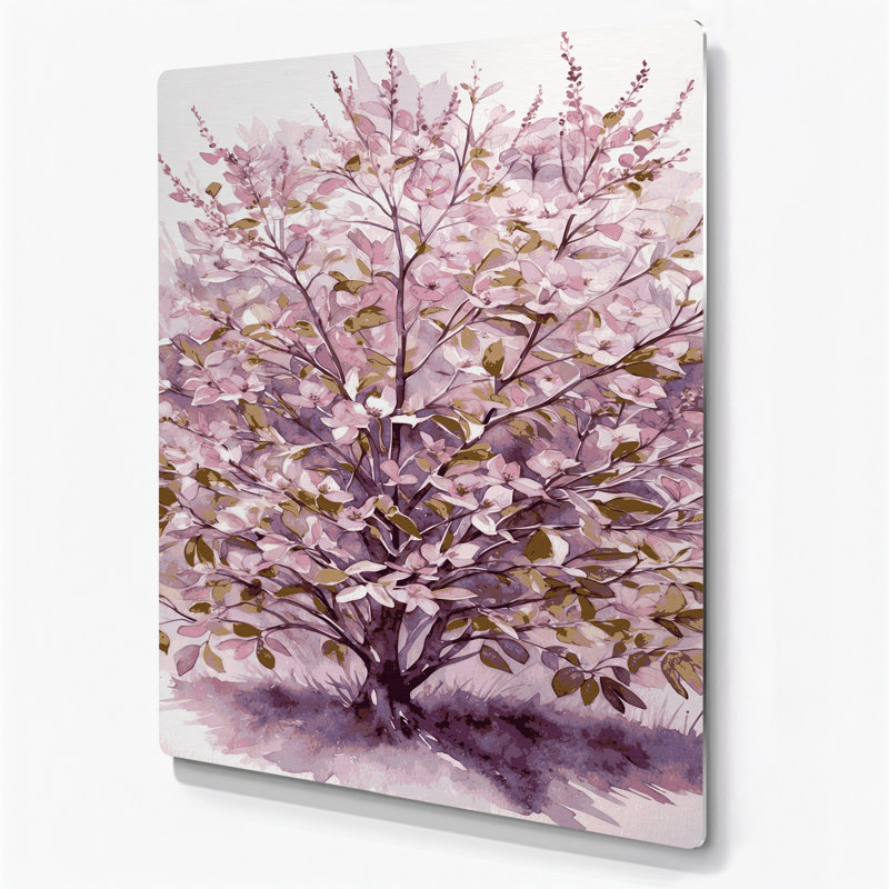 Aquarelle botanique 92, art mural en métal rose