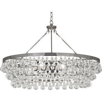Lustre en patine profonde élégamment conçu avec gouttes en verre | Luminaire romantique pour espaces glamour | Homologué UL, 6 ampoules E26, 120 V