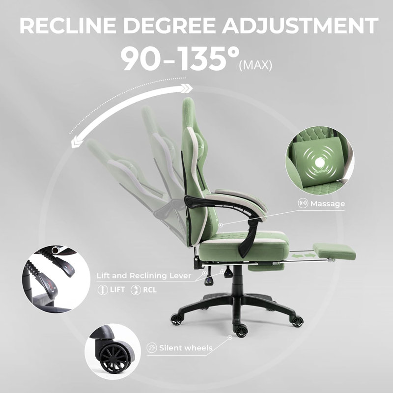 Dowinx Green Fabric Gaming Chair with Footrest and Gel Pad