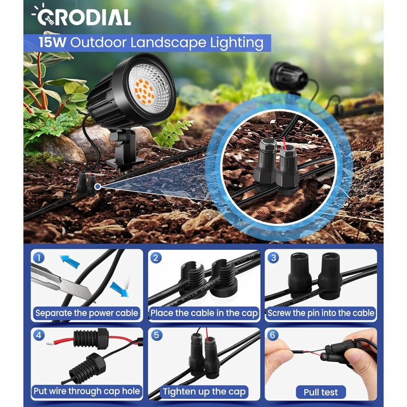 Low-voltage  Landscape Light, 12v  15w 3000k Warm White Led Spotlight With Ip66 Waterproof Rating (12-piece Set Including Connector)