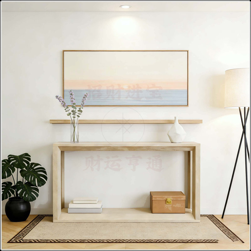 60 Inch Rectangular Solid Wood Veneer Console Table with Ample Storage, Ideal for Entryways and Living Rooms, Imitative Oak