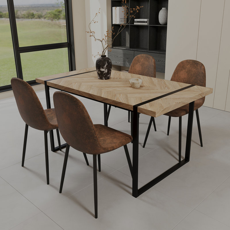 Ensemble de table de salle à manger 5 pièces, table de salle à manger en bois avec pieds en métal