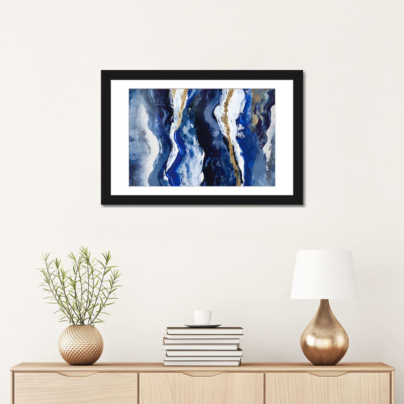 Effectus II, Bleu, H 16 po x l 24 po, Papier noir avec cadre d'angle ouvert