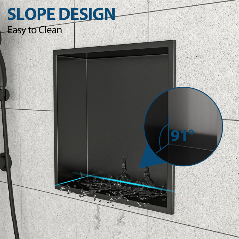 Niche de douche en acier inoxydable 12 po x 12 po, noir bronze, H 3,94 po x l 12 po x P 12 po, Bronze industriel-noir