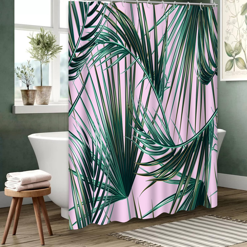 Rideau de douche à motif de feuilles de palmier tropicales avec 12 crochets, L 72 po x l 84 po