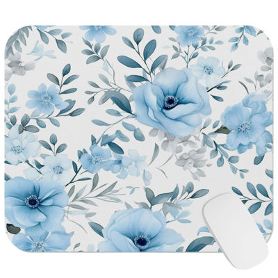 Floral Blue Flower Modern Cottagecore Pattern V Flowers Modern Cottage Gaming Cute Office Laptop Desk Pad Gift Mat Square Rectangle Non-Slip Mousepad