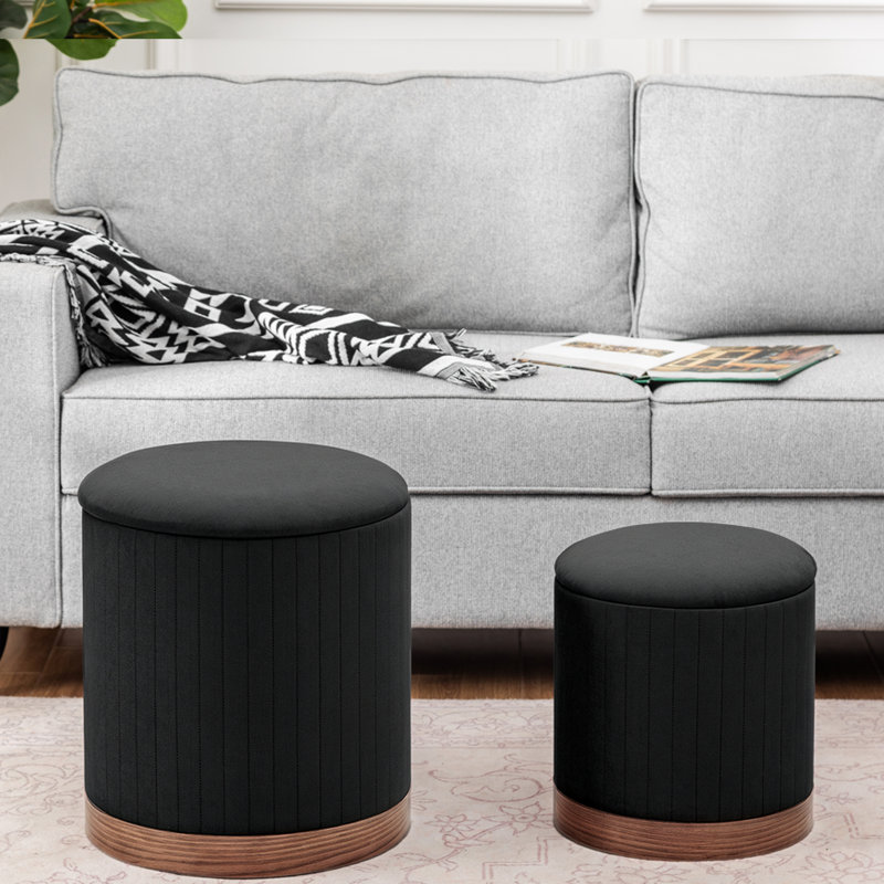 Crystral Velvet Ottoman, Brown, Black Velvet