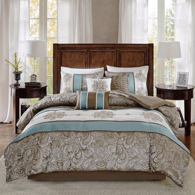 Ensemble d'édredon jacquard 7 pièces bleu grand