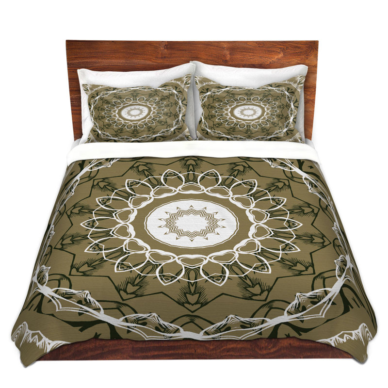 Ensemble de housse de couette olive médaillon, 1 housse + 2 taies très grand lit