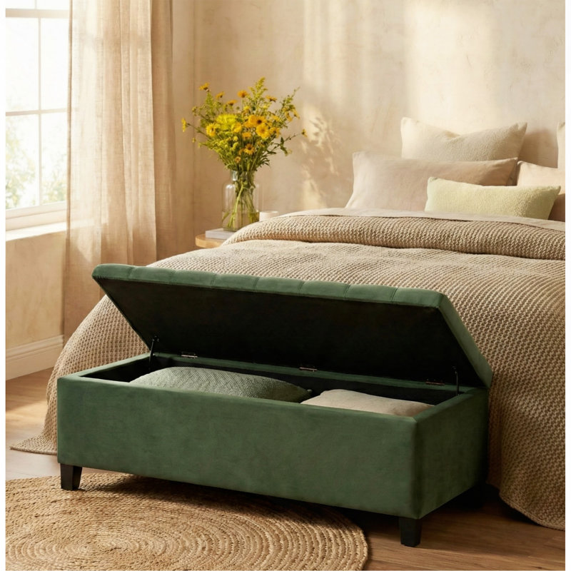 Banc de rangement rembourré, banc d'entrée, banc de bout de lit, repose-pieds pour chambre à coucher, vert rétro, 300 lb