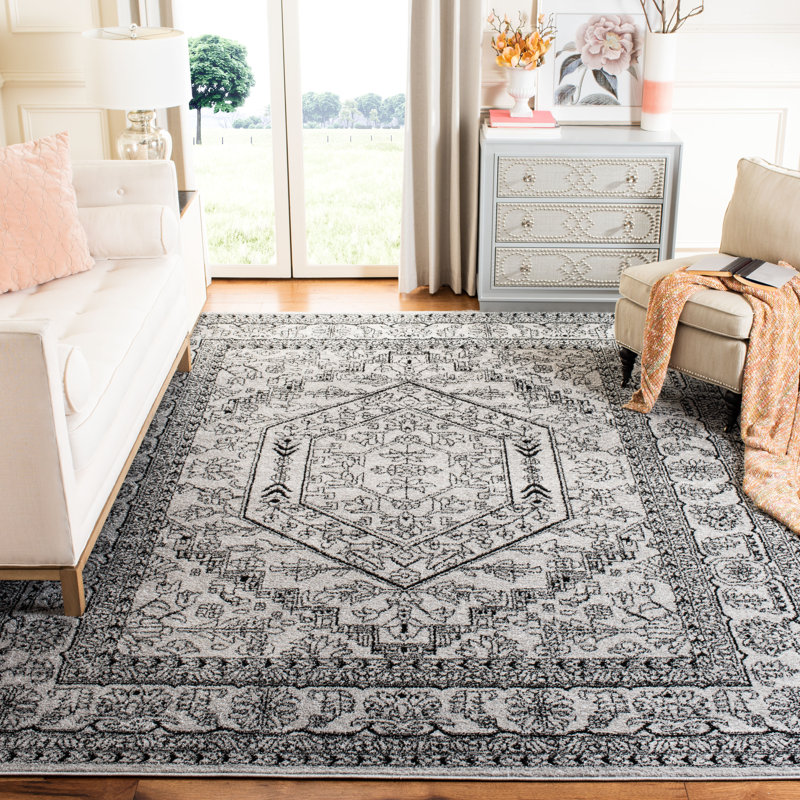 Tapis oriental noir / argent Amedee, Rectangle 8 pi x 10 pi