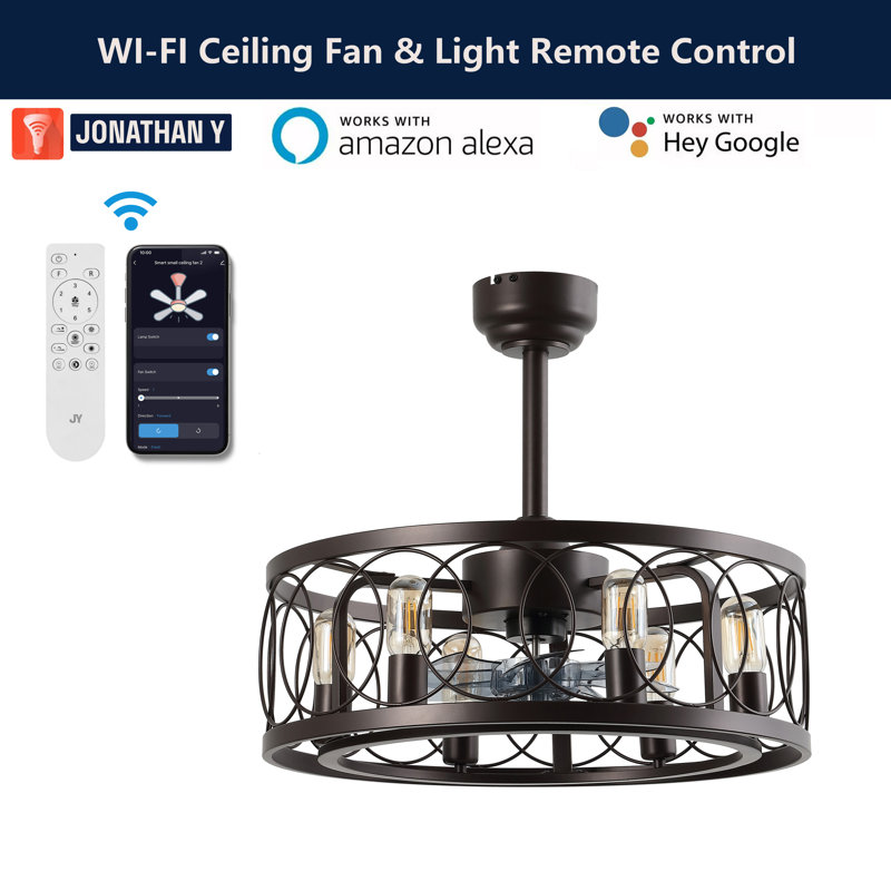 Celeste 21.6" 6-Light Industrial Farmhouse 6-Speed Metal Mobile-App/Remote-Controlled Caged LED Ceiling Fan