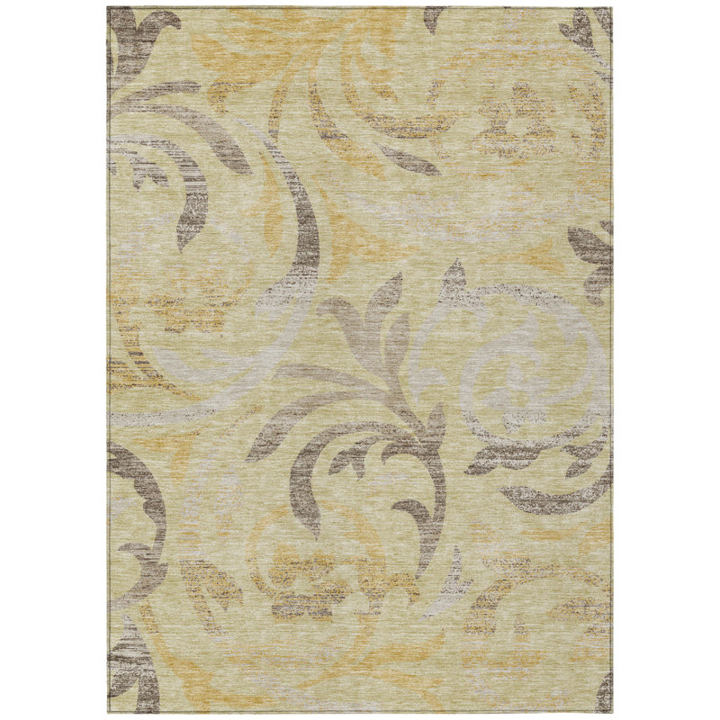 Tapis extérieur lavable floral beige et taupe 3 pi x 5 pi