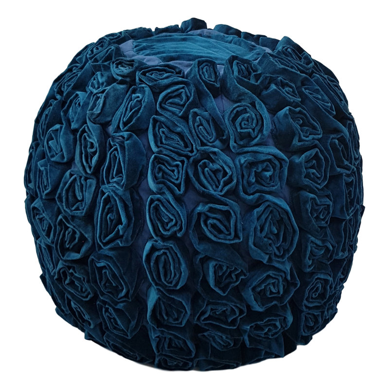 Tarjani 65cm Wide Velvet Round Ottoman, Petrol Blue