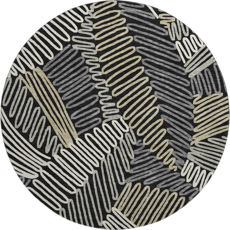 Premium Machine Washable Prisco Black Rug, Round 8'