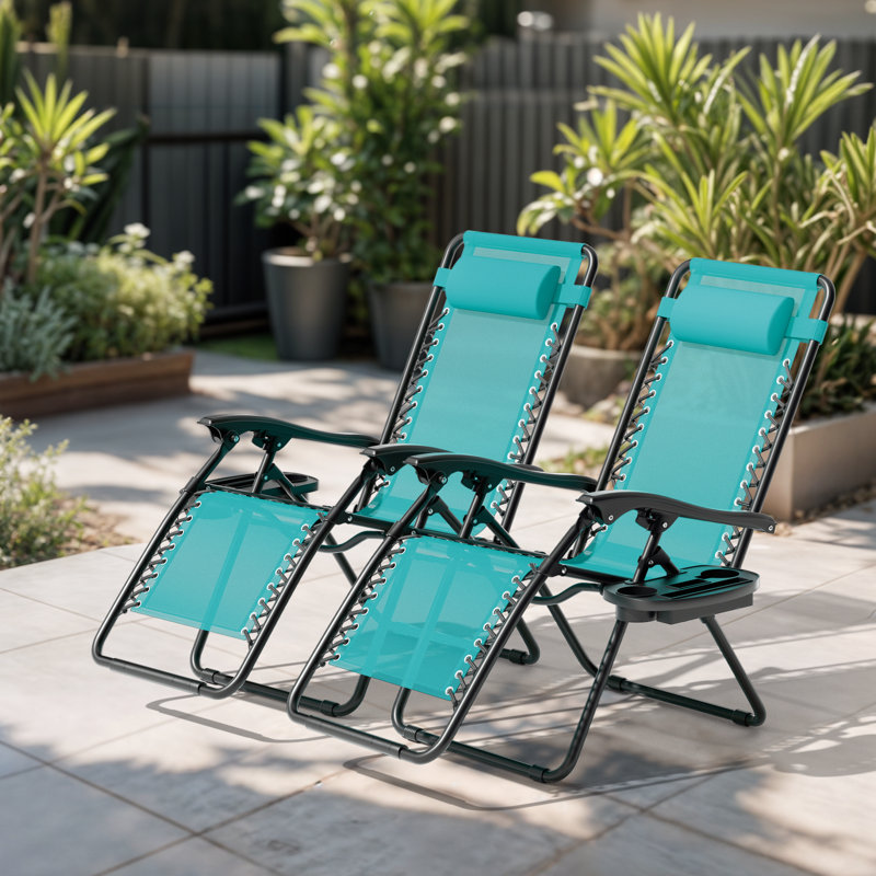 Zero Gravity Chairs Recliners Outdoor Adjustable Foldable Reclining Lounge Chairs with Cup Holder, Teal