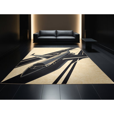 Tapis chic et luxueux lavable à la machine en jet privé Kendari - Beige