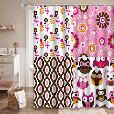 Quatre rideaux de douche à motif de hiboux et de fleurs avec 12 crochets