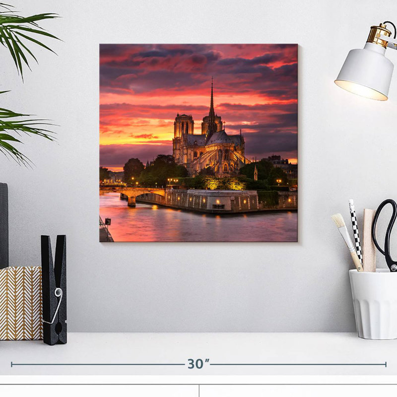 Nicci Notre Dame Cathedral Sunset Sky, 16" H x 16" W