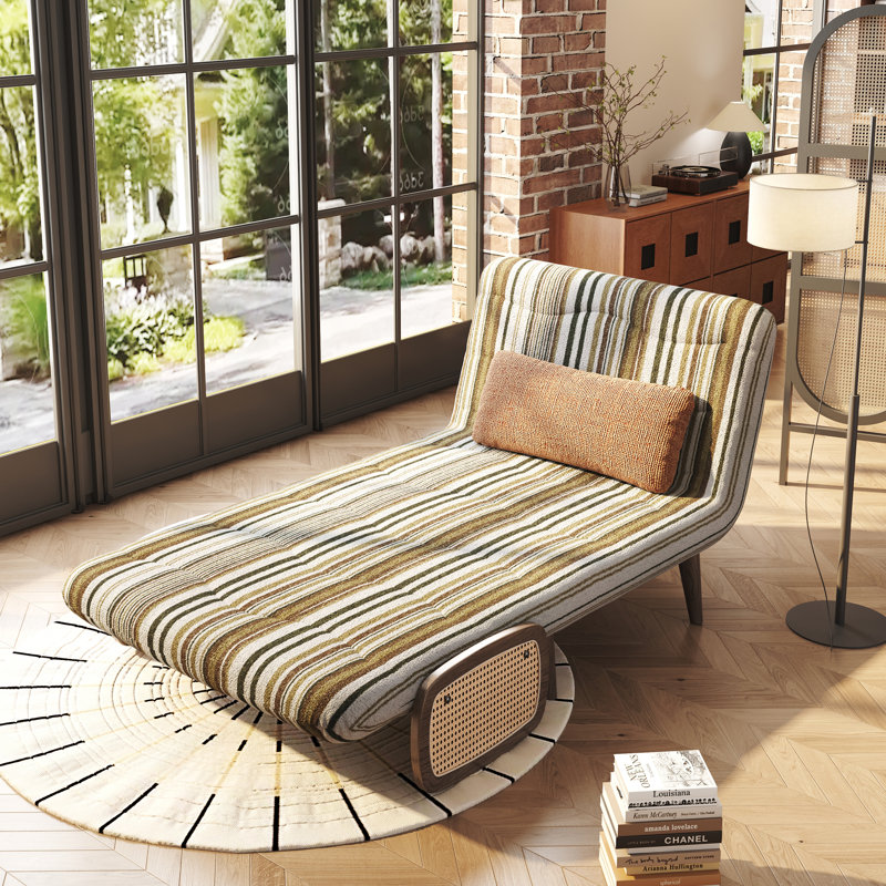 Fauteuil-lit convertible 3 en 1, fauteuil d'appoint rayé jaune moutarde avec panneaux latéraux en résine tressée en PE