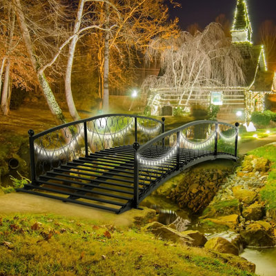 Metal Garden Bridge 8 FT, Durable Decorative Footbridge with Siderails Large Outdoor Bridges, Weight Capacity 770 lbs for Backyard, Creek, Lawn, Stream