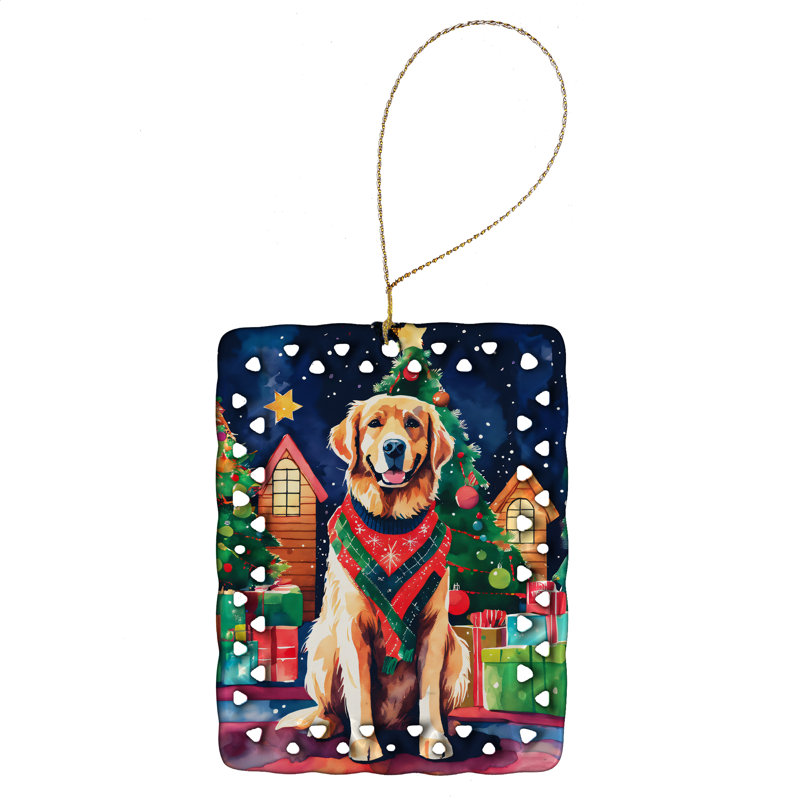 Ornement en porcelaine de Noël Golden Retriever, Golden Retriever 3479