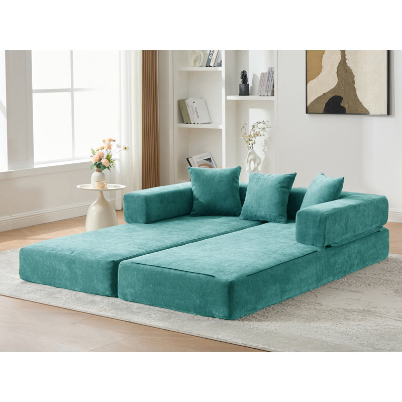 Canapé-lit convertible, canapé de plancher pliable sans assemblage, Bleu