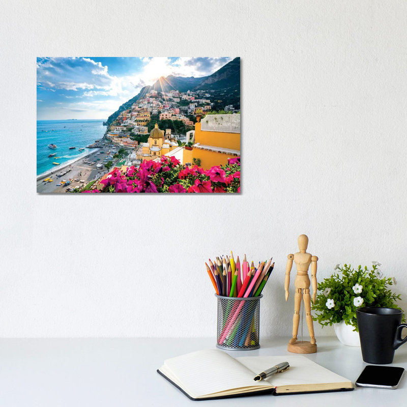 Positano, Church Santa Maria Assunta V by Susanne Kremer - Floater Frame Rectangle Print on Canvas, Canvas
