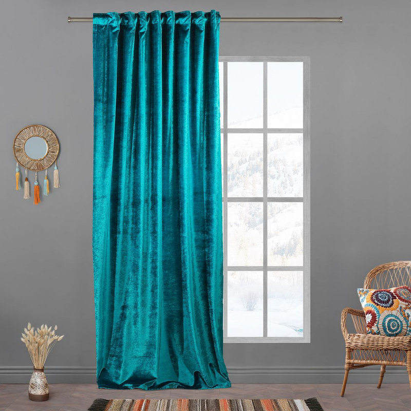 Blackout Thermal with Liner Extra Long & Extra Wide Shiny Velvet Decorative Curtain Panel, 140cm Width x 295cm Drop