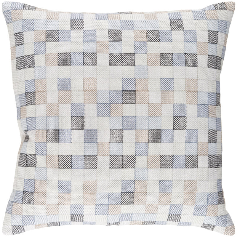 Modular Geometric Cotton Pillow Cover, 20" x 20", Blue