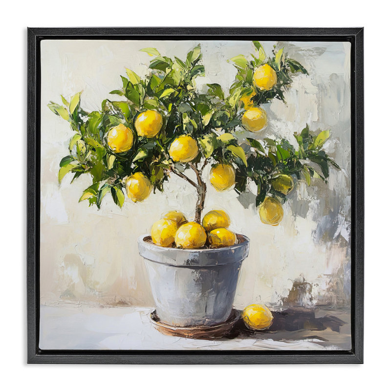 Cadre flottant Falling Lemon Tree, design par Tina LeCour, H 25 po x l 25 po, Cadre flottant noir de jais