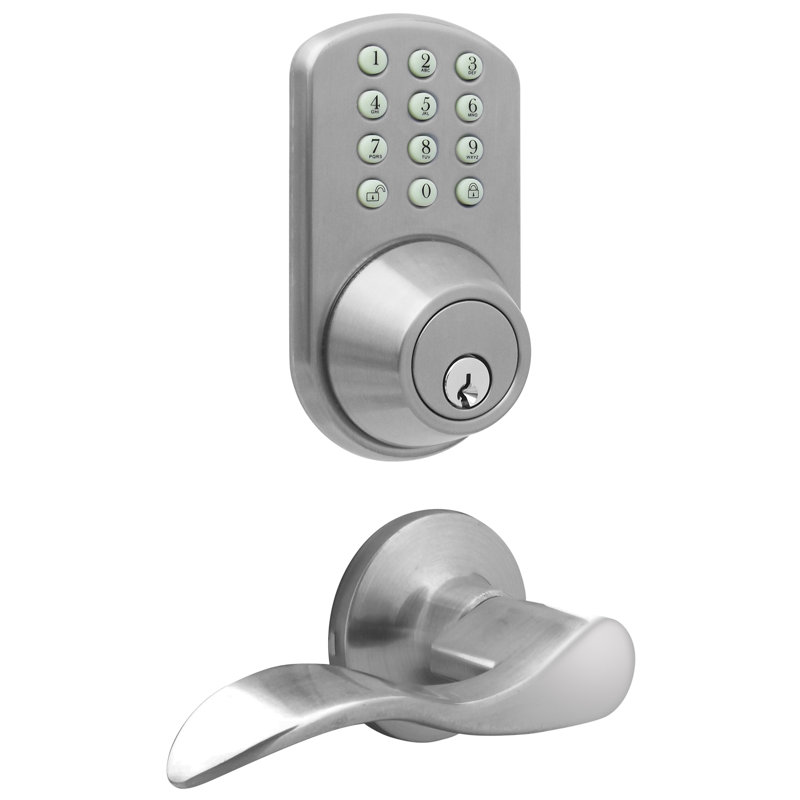Complete Entry Lever Set with Electronic Deadbolt, Satin Nickel