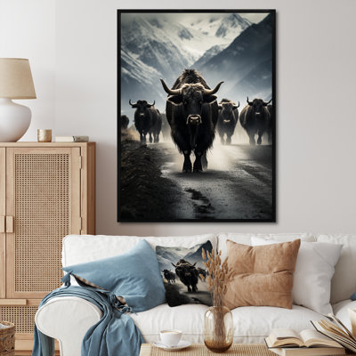 Portrait de yaks noir et blanc II, reproduction sur toile