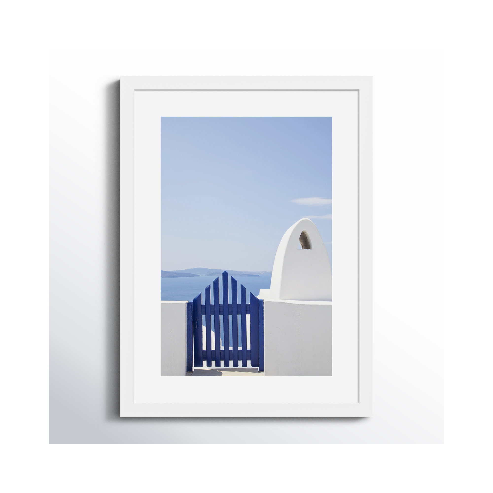 Oia Blue Fence by Golie, 18" H x 14" W, White