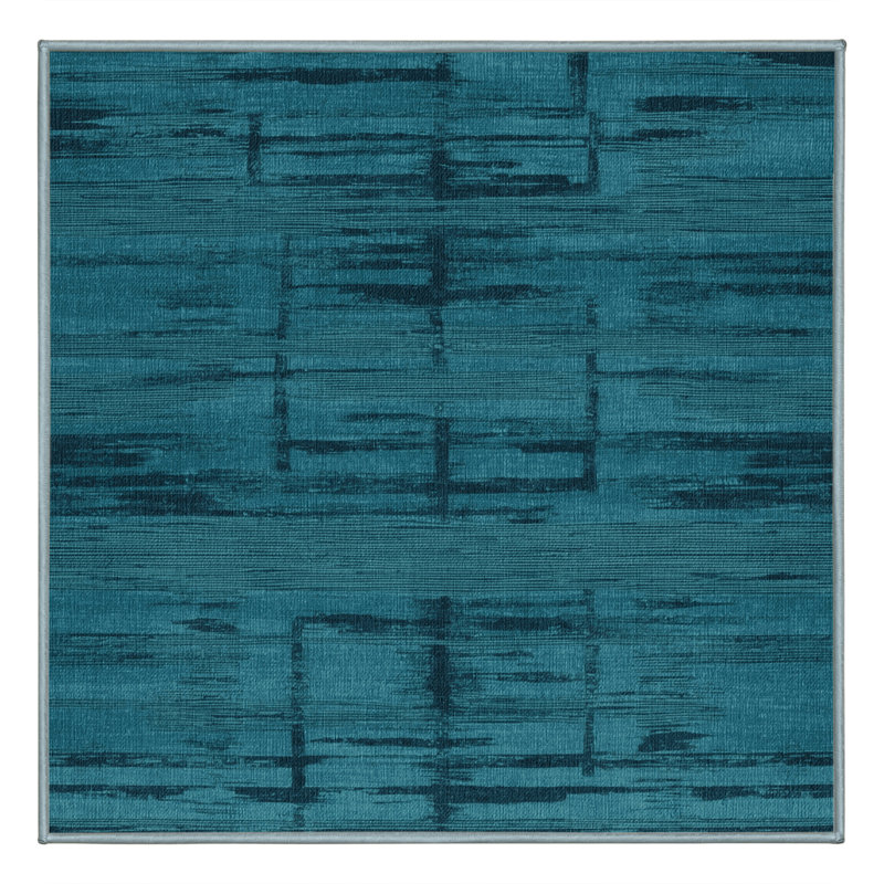 Tapis bleu abstrait lavable à la machine, Carré 5 pi