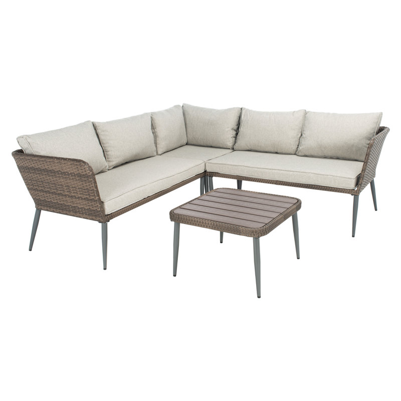Fresnes 4 - Person Patio Conversation Set with Cushions, Brown Frame/Gray Cushion