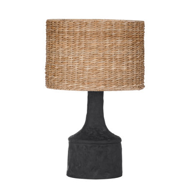 Lampe de table Natrona en résine noire avec abat-jour tissé rustique chic