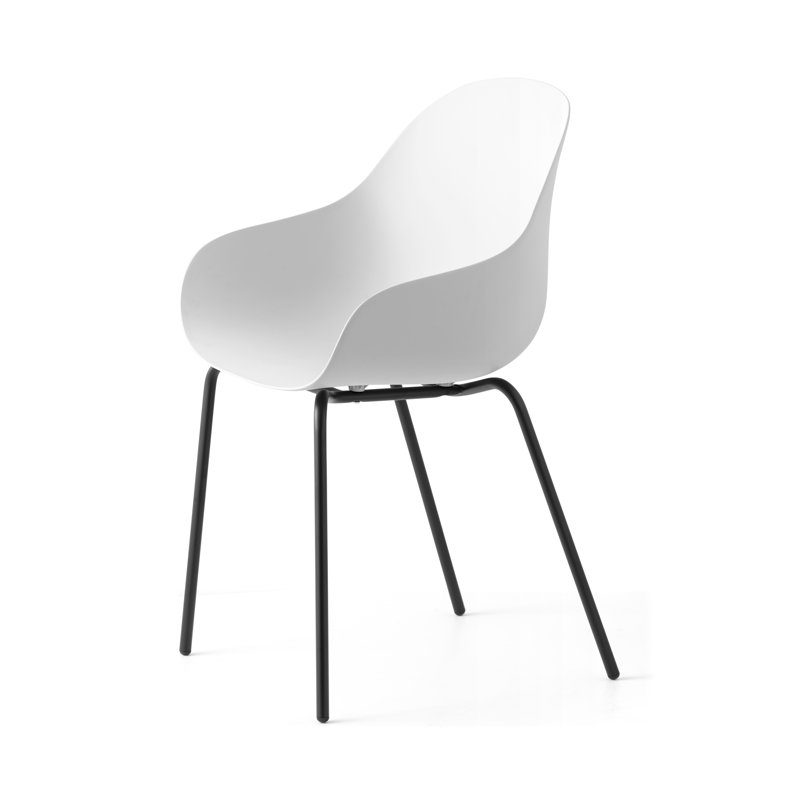 Academy Armchair with Metal Frame and Plastic Seat, Chromed, Matt Optic White