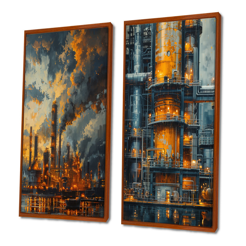 Ensemble de 2 pièces d'art mural Kulsum, H 32 po x l 32 po, Cadre flottant brun