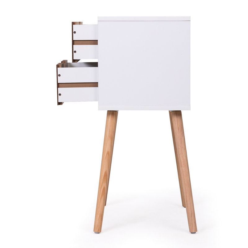 Table de chevet moderne moderne en noyer blanc, 2 tiroirs, base en bois massif pour la décoration de la chambre à coucher, pieds, surface