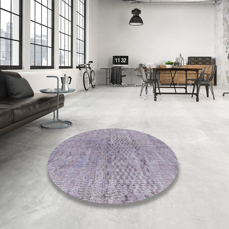 Tapis en violet/gris contemporain, Rond 8 pi