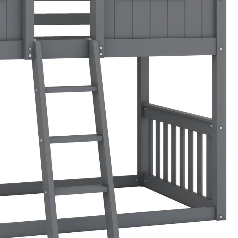 House-Style Bunk Bed With Built-In Ladder, Gray