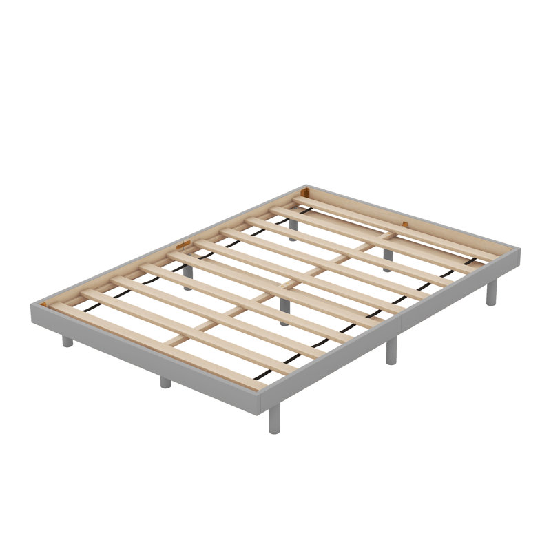 Wood Platform Bed with High Clearance and Underbed Storage, Low Profile Bed Frame without Headboard, Sturdy Wood Slat Support, No Box Spring Needed, Grey, Full