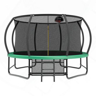 14 ft ASTM Approved Anti-Rust Outdoor Trampoline with Safety Enclosure Net and Ladder